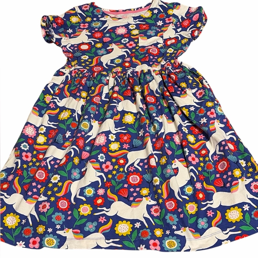 Mini Boden Pink and Blue Dress with Unicorn Print